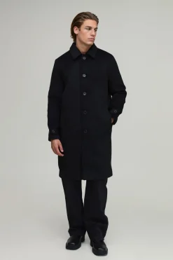 boohooMAN Pardessus uni à col en<Homme Vestes & Manteaux Grande Taille|Tout Afficher