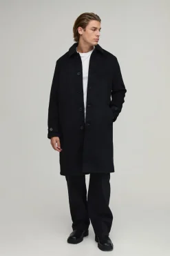 boohooMAN Pardessus uni à col en<Homme Vestes & Manteaux Grande Taille|Tout Afficher