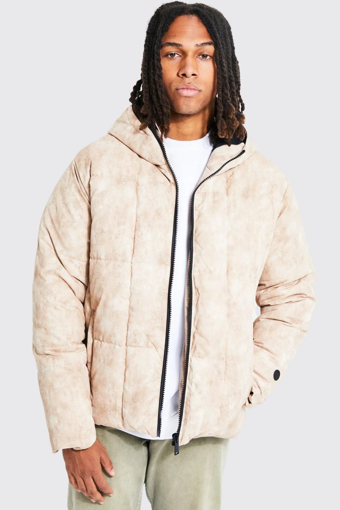 Parka boxy tie-dye à panneaux carrés et capuche