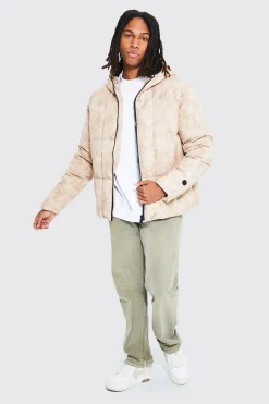 Parka boxy tie-dye à panneaux carrés et capuche