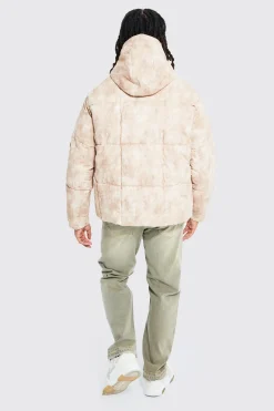 Parka boxy tie-dye à panneaux carrés et capuche
