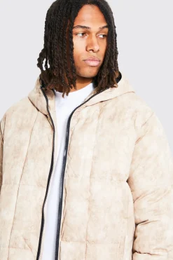 Parka boxy tie-dye à panneaux carrés et capuche