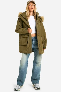 boohoo Parka à capuche avec détails de poches<Femme Vestes & Manteaux