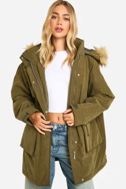 boohoo Parka à capuche avec détails de poches<Femme Vestes & Manteaux