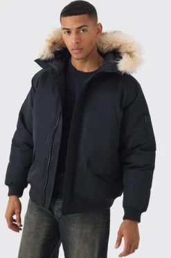 Parka à capuche avec garniture amovible en synthétique noire