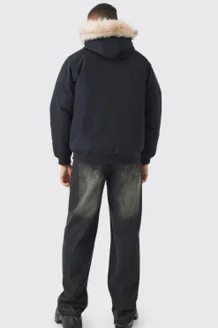 Parka à capuche avec garniture amovible en synthétique noire