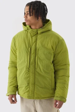 Parka à capuche en nylon ripstop oversize en lime
