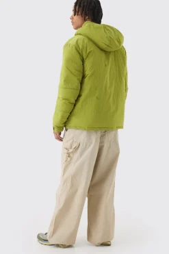 Parka à capuche en nylon ripstop oversize en lime