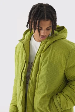 Parka à capuche en nylon ripstop oversize en lime