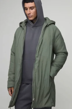 Parka à capuche longue, zippée et rembourrée