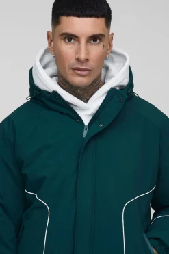 boohooMAN Parka haute, coupe regular fit, avec détails en piping et rembourrage en nylon<Homme Tout Afficher|Vestes & Manteaux Tall