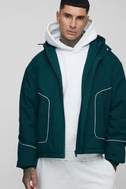 boohooMAN Parka haute, coupe regular fit, avec détails en piping et rembourrage en nylon<Homme Tout Afficher|Vestes & Manteaux Tall