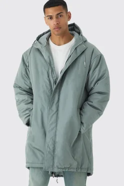 Parka Longline Rembourrée Satin Oversize en Sauge