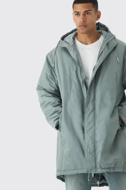 Parka Longline Rembourrée Satin Oversize en Sauge