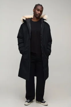 Parka Longue À Casynthétiqueche Coupe Regular Avec Bordure En Synthétique Amovible Pour Homme Grand