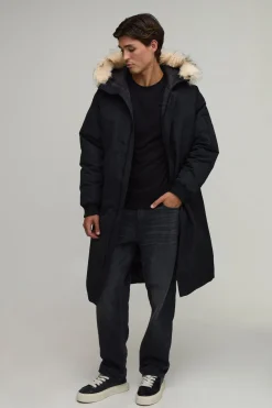 boohooMAN Parka Longue À Casynthétiqueche Coupe Regular Avec Bordure Amovible En Synthétique<Homme Manteaux Et Vestes