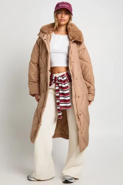 Parka Maxi Quilté Premium Ornée de Faux Fourrure