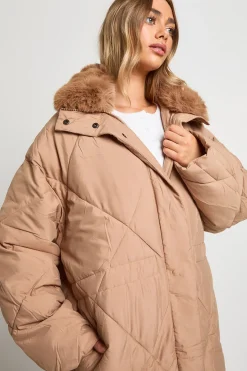 Parka Maxi Quilté Premium Ornée de Faux Fourrure