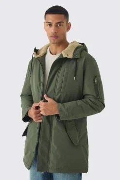 Parka oversize avec capuche doublée en Borg en kaki