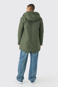 Parka oversize avec capuche doublée en Borg en kaki