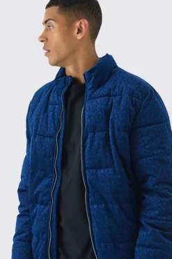 boohooMAN Parka pour homme imprimé en velours, col en entonnoir, en<Homme Manteaux Et Vestes
