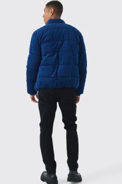 boohooMAN Parka pour homme imprimé en velours, col en entonnoir, en<Homme Manteaux Et Vestes