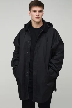 Parka pour hommes de grande taille à capuche surdimensionnée et col en corde
