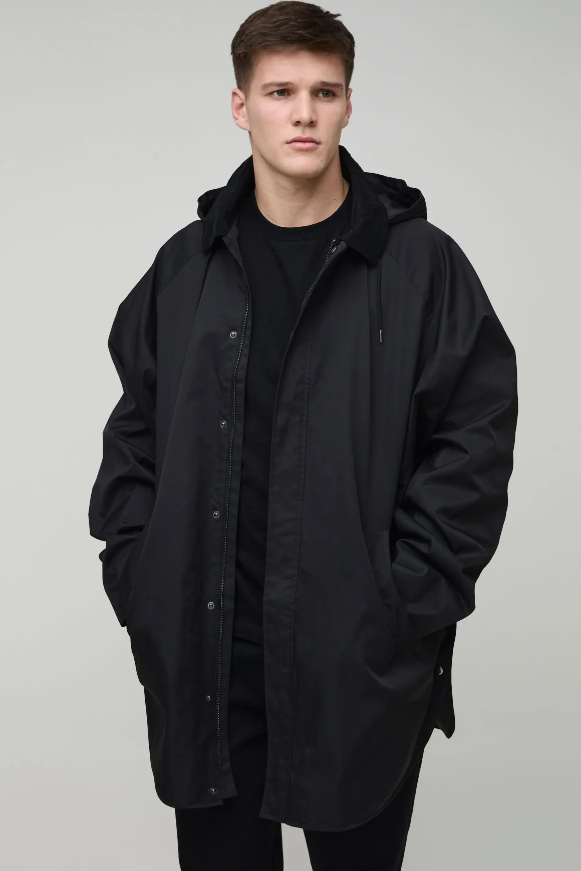 Parka pour hommes de grande taille à capuche surdimensionnée et col en corde