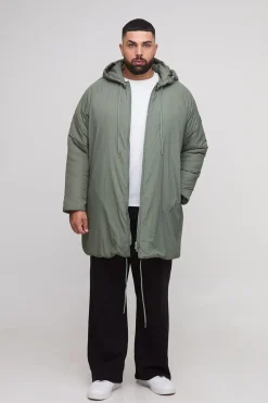 Parka rembourrée à fermeture éclair, coupe longue et capuche