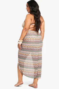 boohoo Paréo En Maille À Motif Zigzag Grande Taille<Femme Tenues De Plage