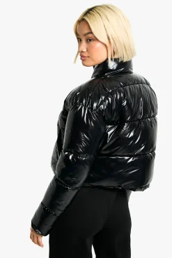 Patent Boxy Puffer Jacket