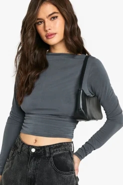 boohoo Peached Jersey Drape Long Sleeve Top<Femme Tops