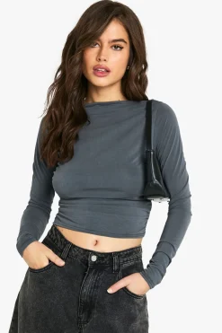 boohoo Peached Jersey Drape Long Sleeve Top<Femme Tops