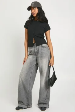 Peached Sculpt Popper Through Short Sleeve Top