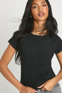 Peached Sculpt Popper Through Short Sleeve Top