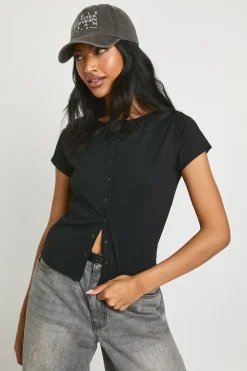 Peached Sculpt Popper Through Short Sleeve Top