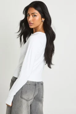 Peached Sculpt Popper Through Long Sleeve Top