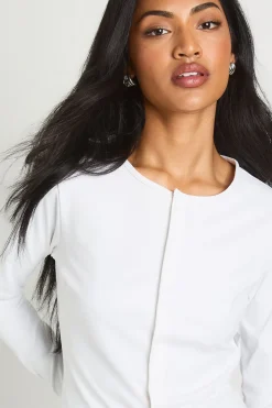 Peached Sculpt Popper Through Long Sleeve Top