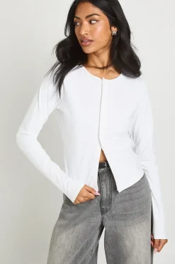 Peached Sculpt Popper Through Long Sleeve Top