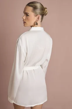 boohoo Peignoir Court En Satin Brodé 'Bride' Pour Mariée<Femme Satin Et Dentelle|Pyjamas