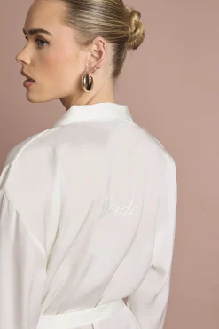 boohoo Peignoir Court En Satin Brodé 'Bride' Pour Mariée<Femme Satin Et Dentelle|Pyjamas