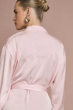 boohoo Peignoir Court en Satin Brodé 'Demoiselle d'Honneur' de Mariée<Femme Satin Et Dentelle|Pyjamas