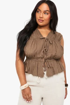 Peplum grande taille à nouer sur le devant en lin rayé