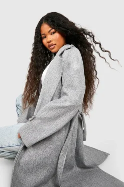 Petite Belted Wool Look Trench
