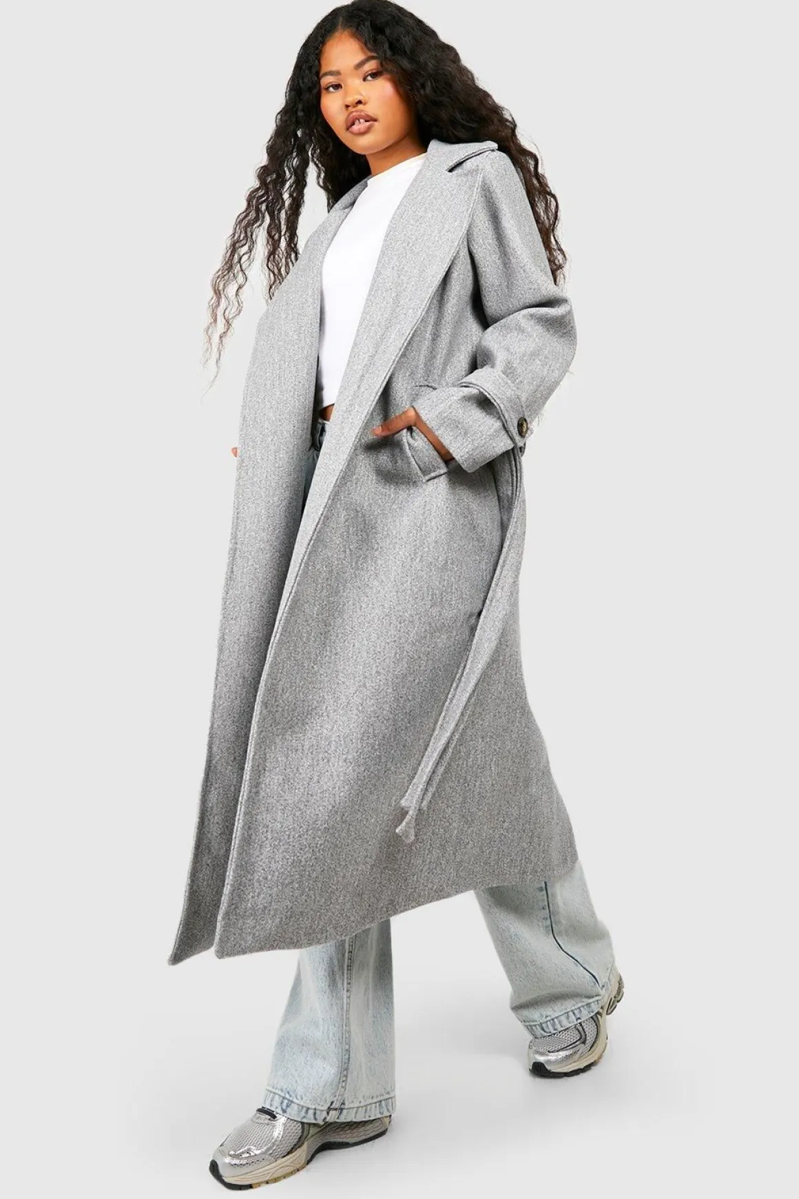 Petite Belted Wool Look Trench