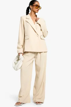 boohoo Petite Blazer Look Lin avec Taille Cintrée<Femme Tailleurs|Blazers