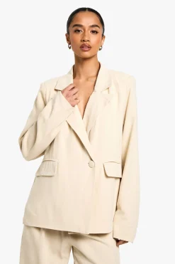 boohoo Petite Blazer Look Lin avec Taille Cintrée<Femme Tailleurs|Blazers
