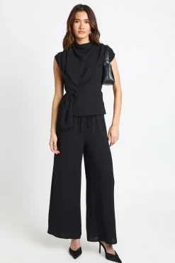 Petite blouse tissée drapée et pantalon coordonné