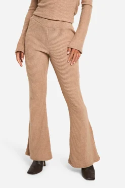 boohoo Petite Brushed Rib Foldover Flare Trouser<Femme Pantalons
