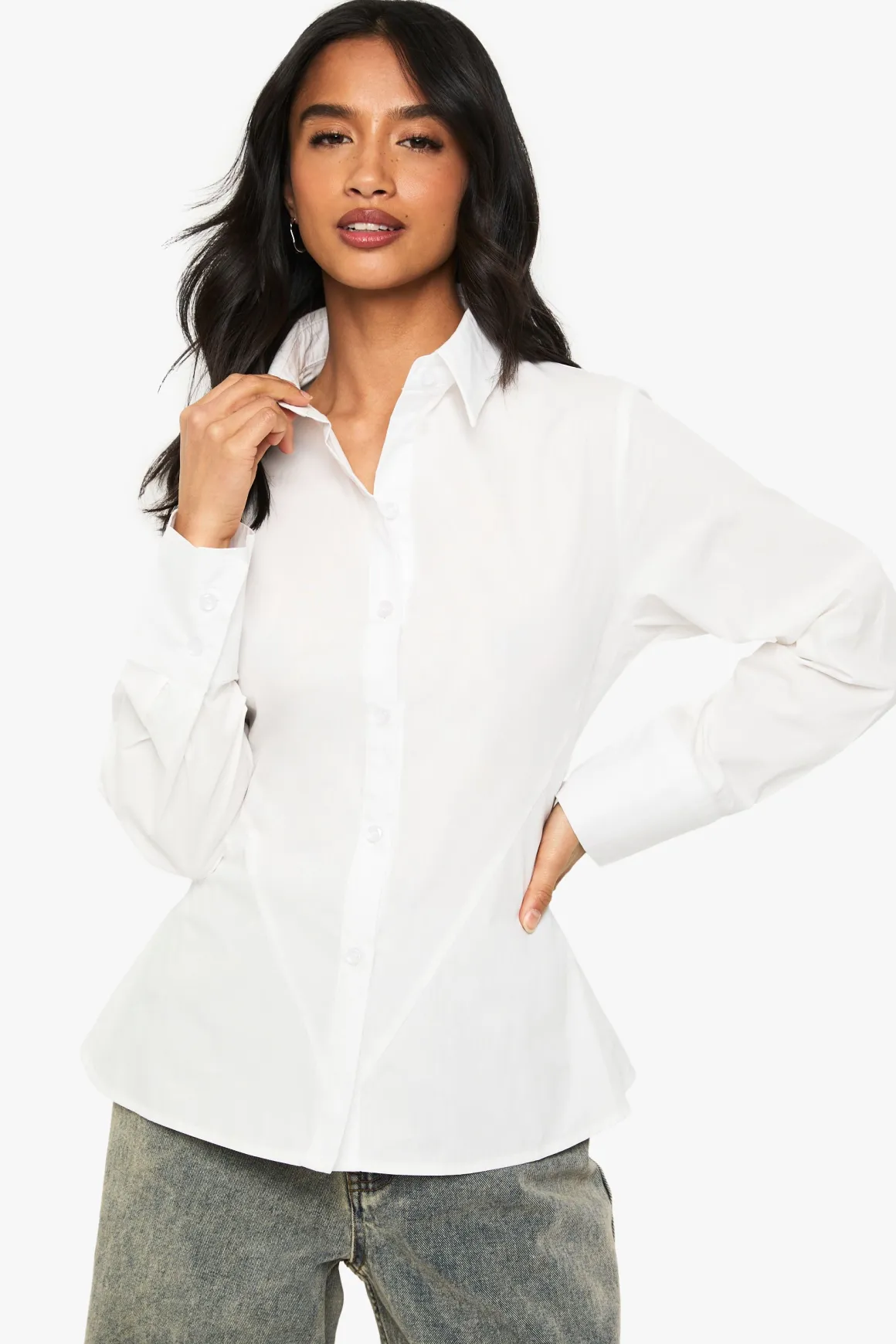 Petite Chemise Longline à Taille Cintrée